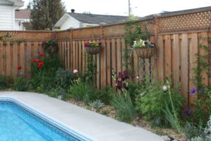 Wood Pool Fence with Plants (2)